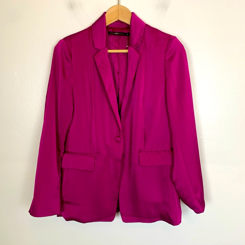 Anthropologie Azel Hazel Satin Blazer Size S Fuchsia One Front Button Babiecore
